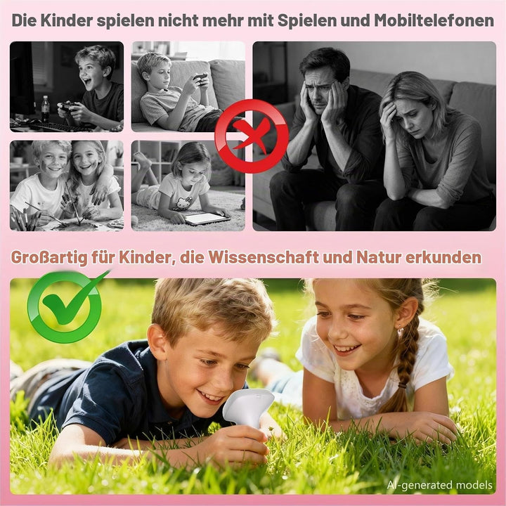 Mikroskop für Kinder ab 3 Jahren, 1000X Tragbares Handmikroskop mit 2&