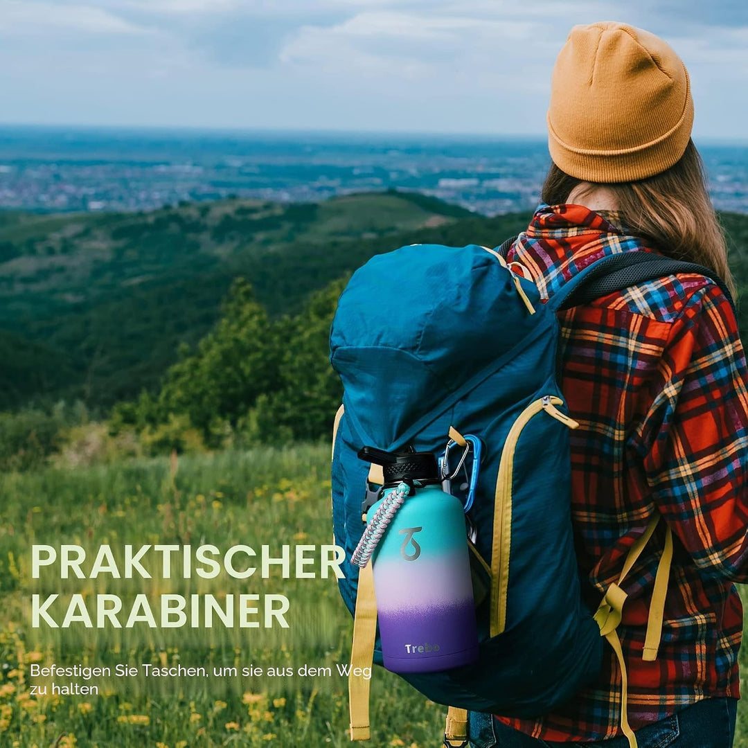 Trebo Wasserflasche 1.8 l mit Paracord-Griff, halbe Gallone, lebensmittelechter, doppelwandiger Vaku