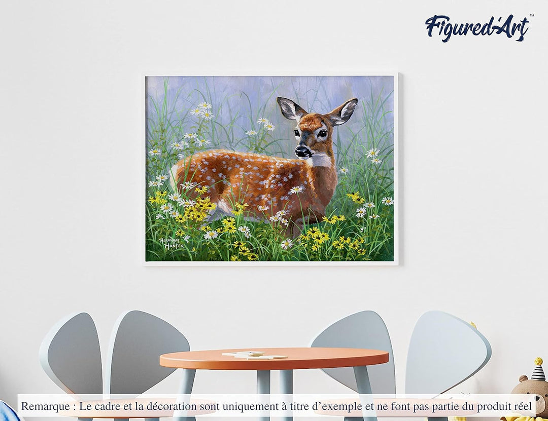 Figured'Art Malen Nach Zahlen Erwachsene Mit Rahmen Reh auf der Wiese - Paint by Numbers Basteln DIY