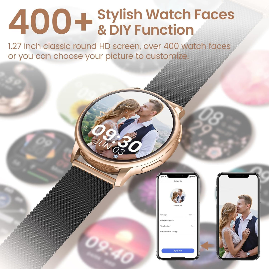 RUXINGX Smartwatch Damen mit Telefonfunktion, 1,32 Zoll HD Voll Touchscreen, IP68 Fitness Tracker mi