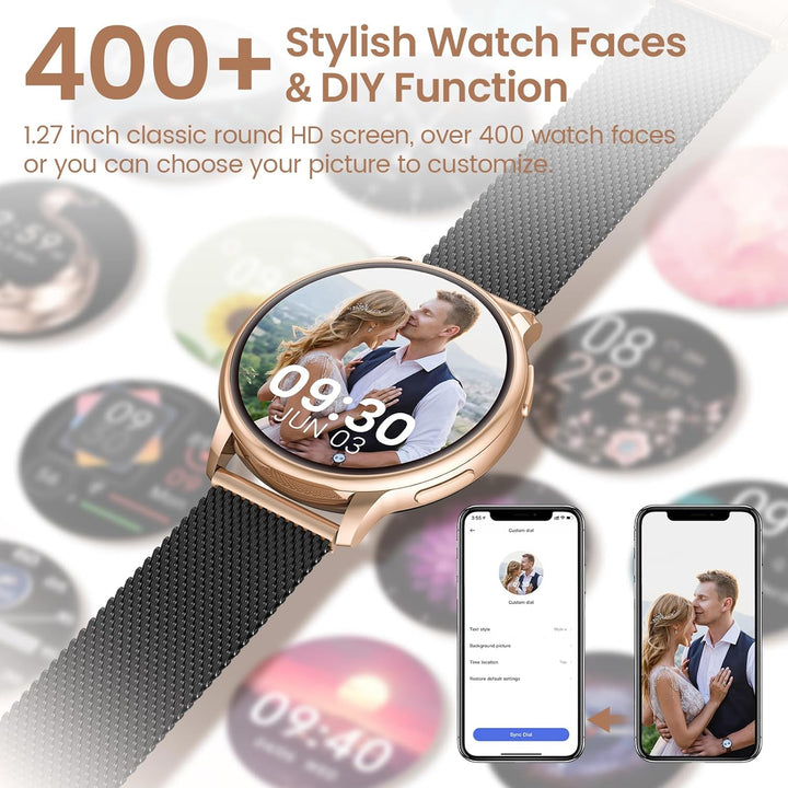 RUXINGX Smartwatch Damen mit Telefonfunktion, 1,32 Zoll HD Voll Touchscreen, IP68 Fitness Tracker mi