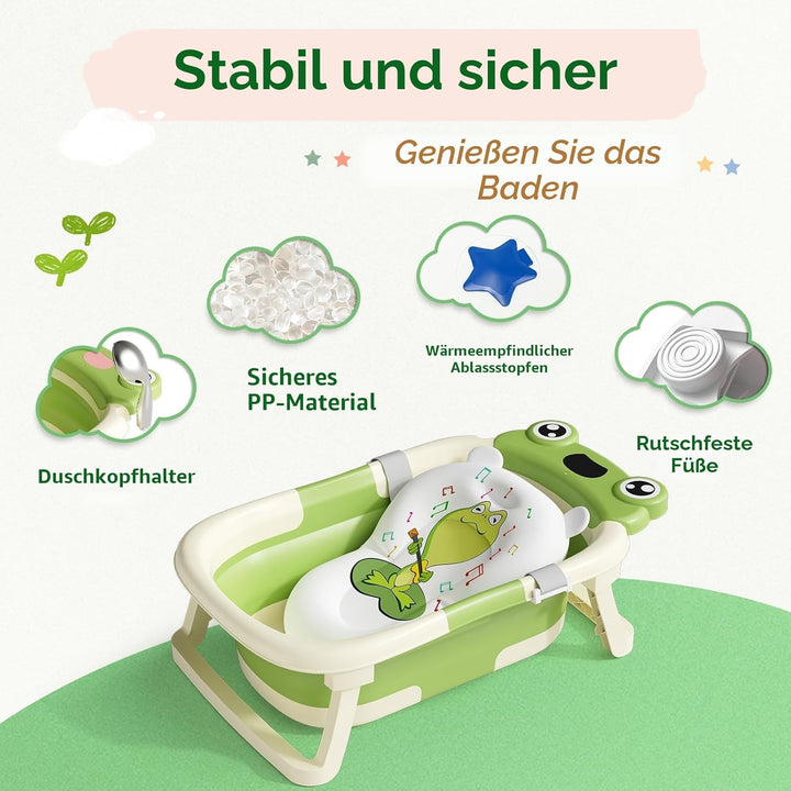 COOSEYA Baby Badewanne für 0-18 Monate, Faltbare Babywanne mit Babybadewanne Stützkissen, Portable B