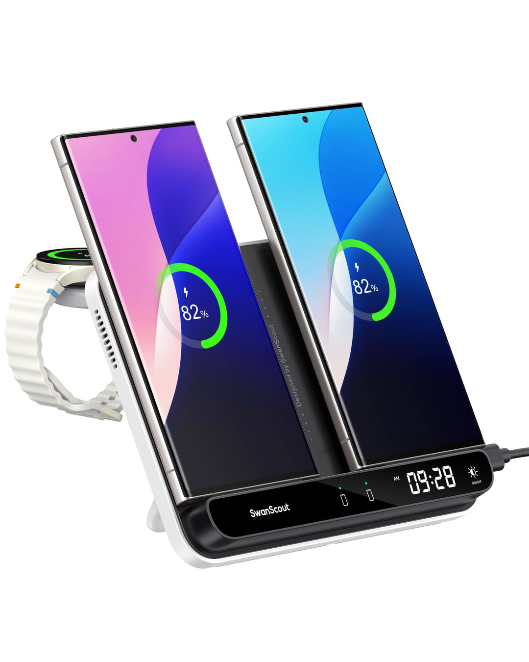 SwanScout Wireless Charger für Samsung Galaxy S25 Ultra/S25/S24/Z Flip/Z Fold, Doppelte Induktive La