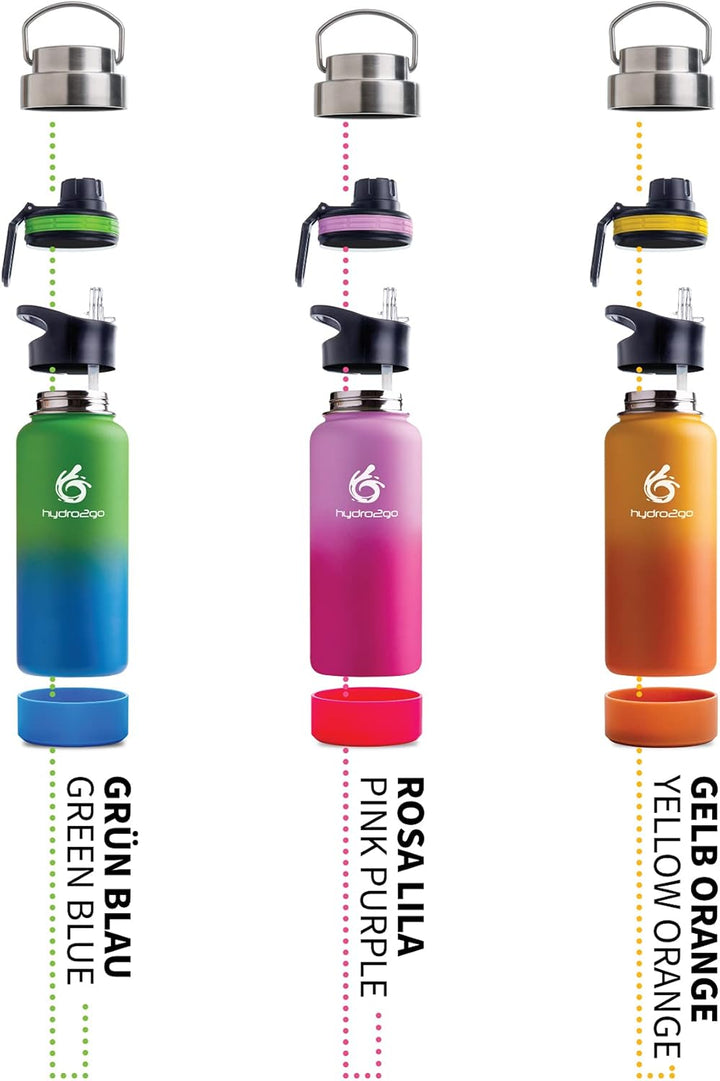 hydro2go ® Trinkflasche aus Edelstahl 1000 ml / 1 Liter - für Sport, Fitness & Outdoor | Thermo Edel