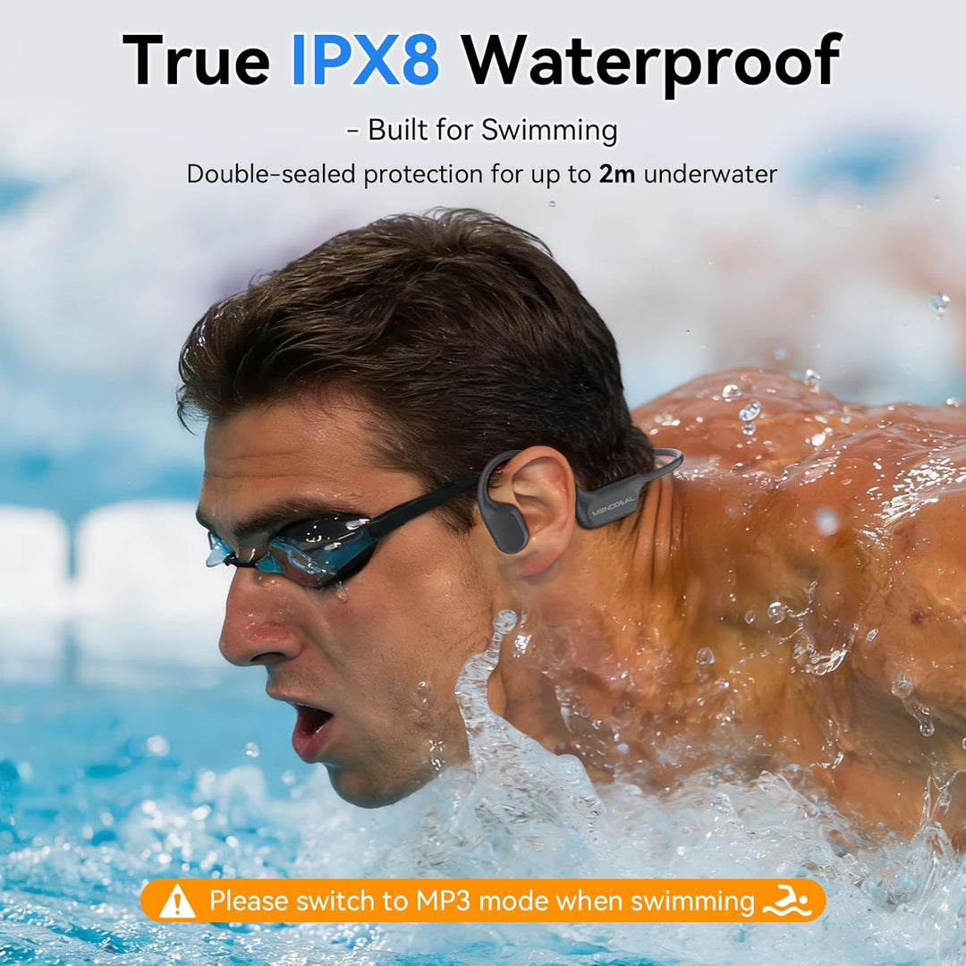 MONODEAL Knochenschall Kopfhörer Schwimmen Bluetooth 6.0 IPX8 Unterwasser 16G MP3 Open-Ear Bone Cond