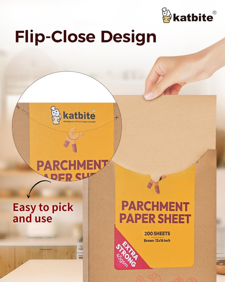 katbite Braun Backpapier Zuschnitte, 200 Blatt 30 x 40 cm Backpapier, zum Backen von Keksen, Kochen,