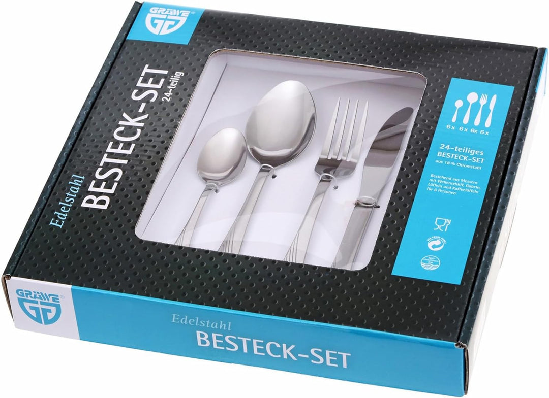 GRÄWE Besteckset für 6 Personen aus Edelstahl, Tafelbesteck Set 24-teilig, nickelfrei, rostfrei, han