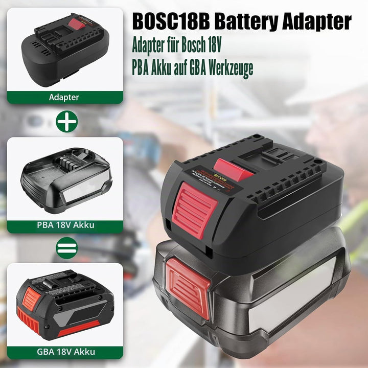 BOSC18B Batterieadapter für Bosch PBA auf GBA, Akkuadapter für Bosch PBA/PSB/PSR Akku auf Profession