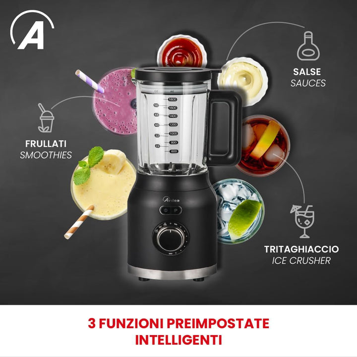 Ardes - ARFRUL01 POSEIDON Standmixer mit hoher Geschwindigkeit, 6 Klingen aus Edelstahl mit Glasbech