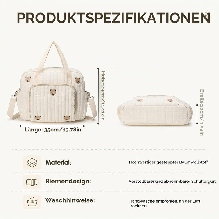Wickeltasche Baby Grosse Muttertasche aus Baumwolle mit Stickerei, Gesteppte Wickeltasche Damen mit