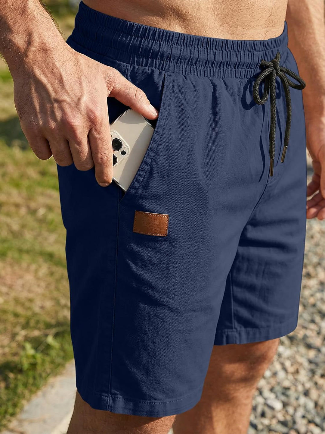JMIERR Kurze Hosen Herren Shorts Herren Sommer Chino Baumwolle Elastische Taille mit Taschen M Blau,