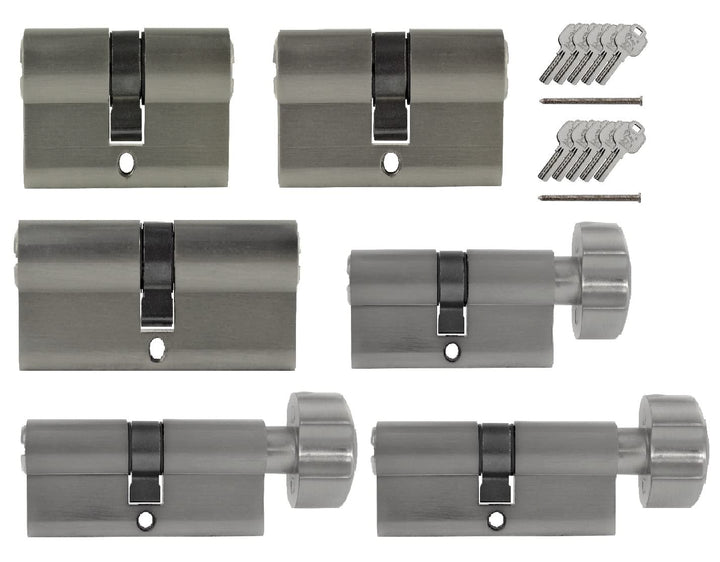 Set6 6x Zylinderschloss gleichschliessend verschiedene Grössen 1x70mm 1x 80mm 1x100mm/1x70mm 2x90mm
