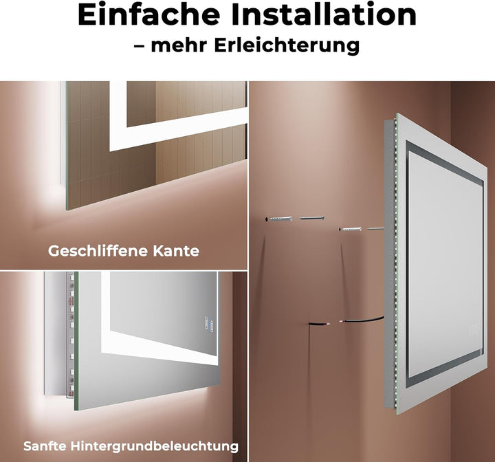Spiegel Mit Beleuchtung, 80x60cm - Wandspiege, Badezimmer Spiegelbeleuchtung, 4 Farben, Dimmbar Touc