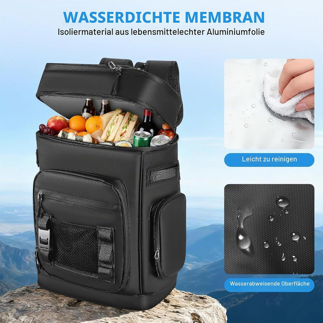 Grosser Wasserdichter Kühlrucksack 30L für 48 Dosen - Isolierter Campingrucksack mit Tragegurten, Au
