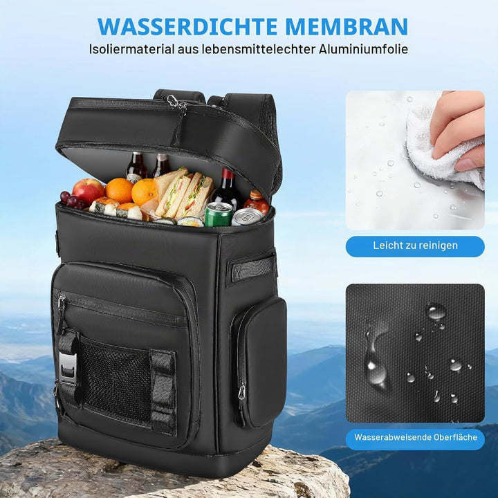 Grosser Wasserdichter Kühlrucksack 30L für 48 Dosen - Isolierter Campingrucksack mit Tragegurten, Au