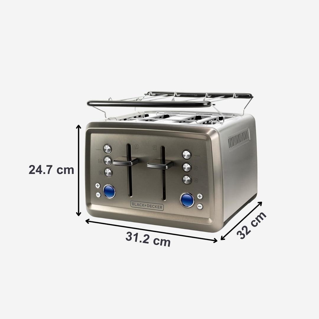 BLACK+DECKER - Toaster 1960W, 4 breite Schlitze, LCD 4 Schlitze, 4 Schlitze