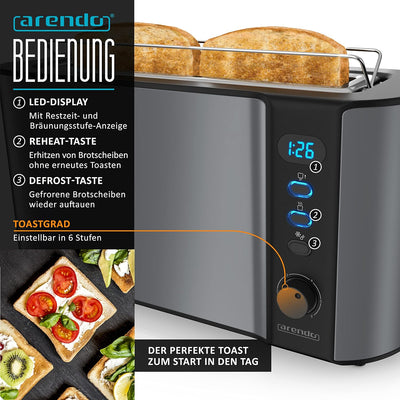 Arendo - Wasserkocher mit Toaster und Eierkocher SET Edelstahl Cool Grey Wasserkocher 1,5L 40° - 100