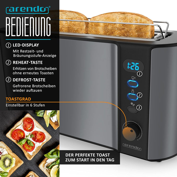 Arendo - SET Toaster FRUKOST mit Eierkocher SEVENCOOK Edelstahl Grau, Toaster 2 Scheiben, LED-Displa