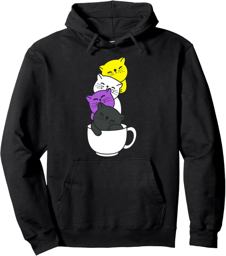 Nonbinary Cats Nonbinary Pride Flag Pullover Hoodie
