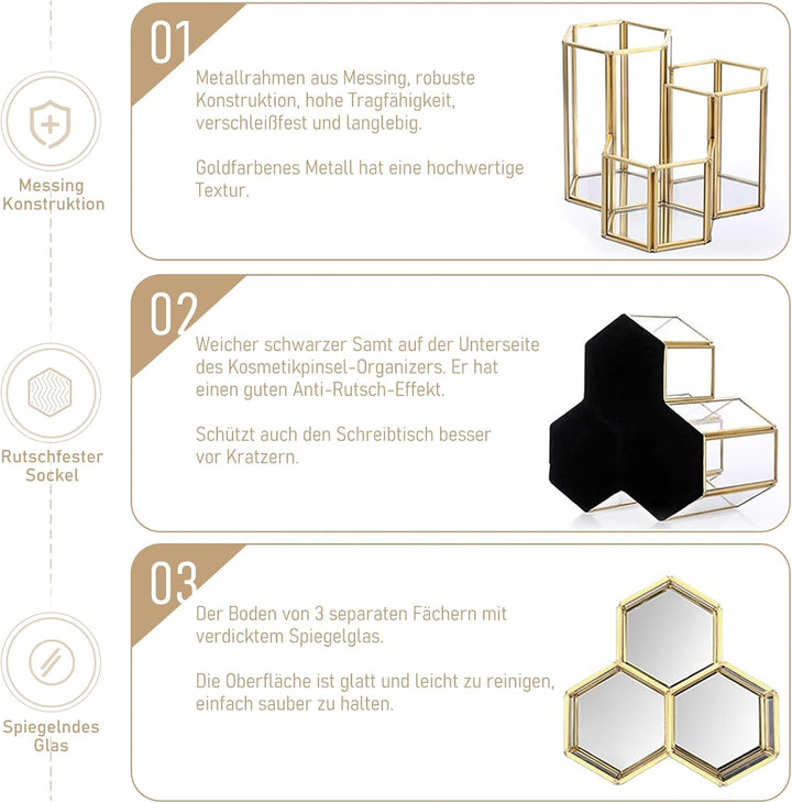 Make Up Pinsel Organizer Pinsel Aufbewahrung Gold Schminktisch Organizer Glas Pinselhalter, Kosmetik