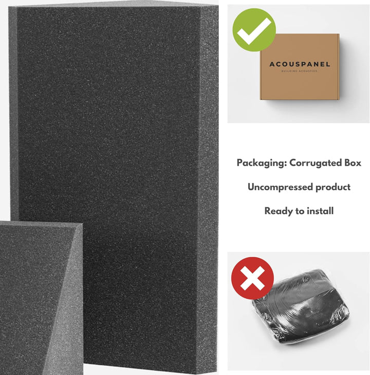 AcousPanel Bass Trap Absorber Studio Pro 2 Stücke von 59x37x26cm Anthrazitgrau Unkomprimiert
