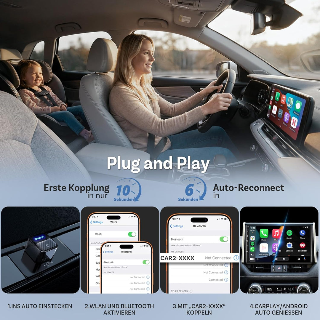 OTTOCAST [Modell 2026] Mini Core Wireless CarPlay & Android Auto Adapter, EIN-klick-Gerätewechsel, W