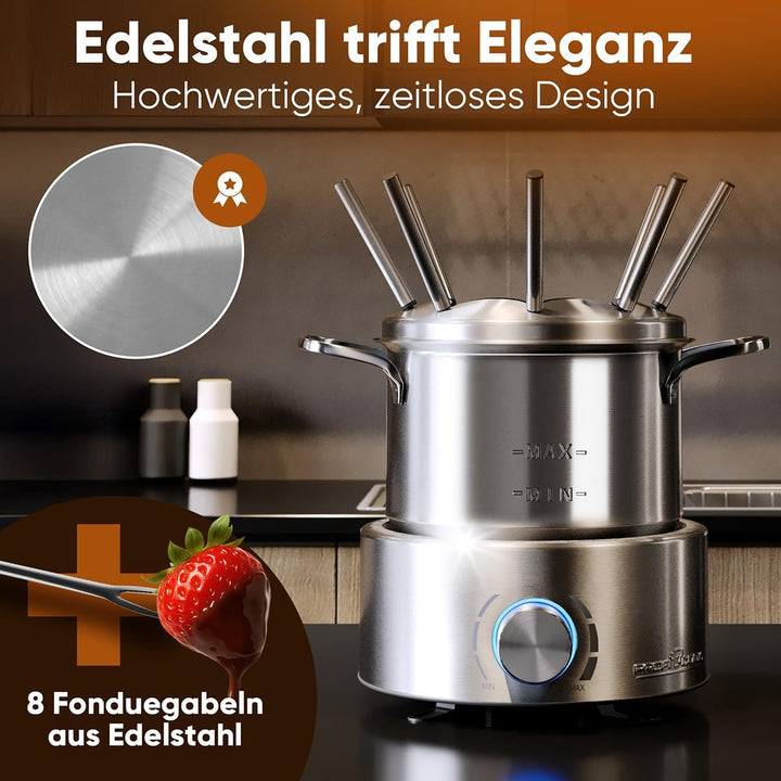 ProfiCook® Fondue elektrisch | für Öl-Fondue, Schokofondue und Käsefondue | inkl. 8 Fonduegabeln | 1