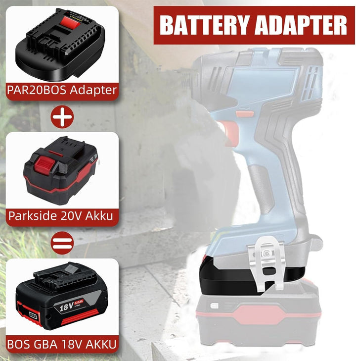 PAR20BOS Akkuadapter für Parkside auf Bosch GBA 18V Akku, Konverter für Parkside 20V XTeam-Akku auf