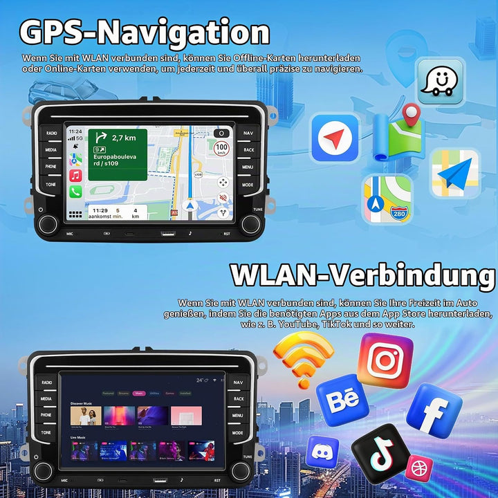 2+64G Autoradio für VW Golf Tiguan Touran Passat Polo Skoda Caddy Seat mit Kabellosem Carplay/Androi