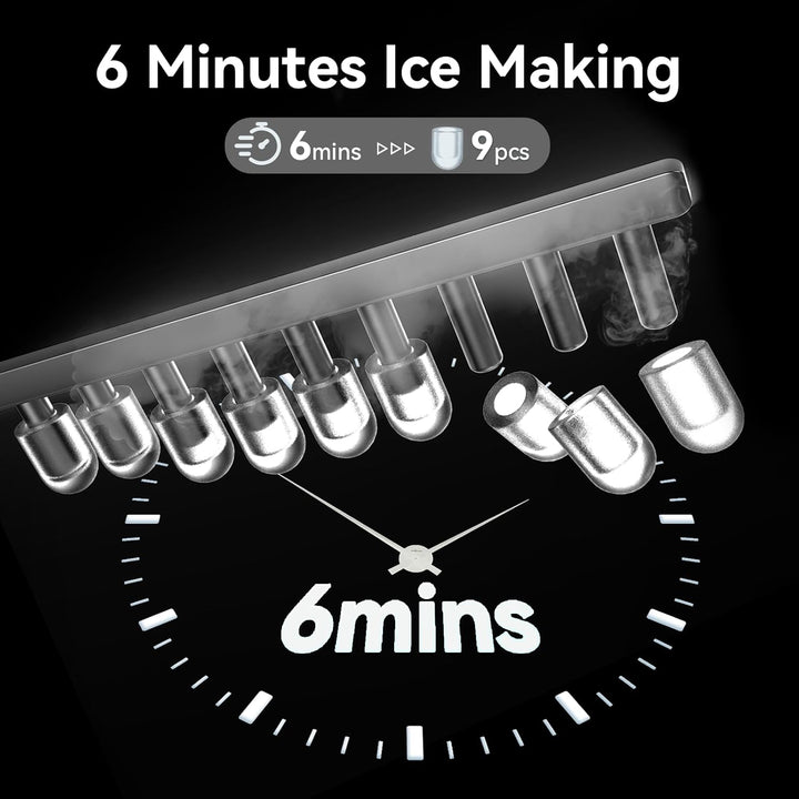 tragbare Eiswürfelmaschine, 9 Würfel in 6 Min., 12 kg/24 Std., 2 Grössen, mit Eisschaufel & Korb, Ei