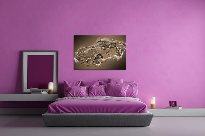 deyoli gezeichneter Sportwagen Effekt: Sepia Format: 80x60 als Leinwandbild, Motiv fertig gerahmt au