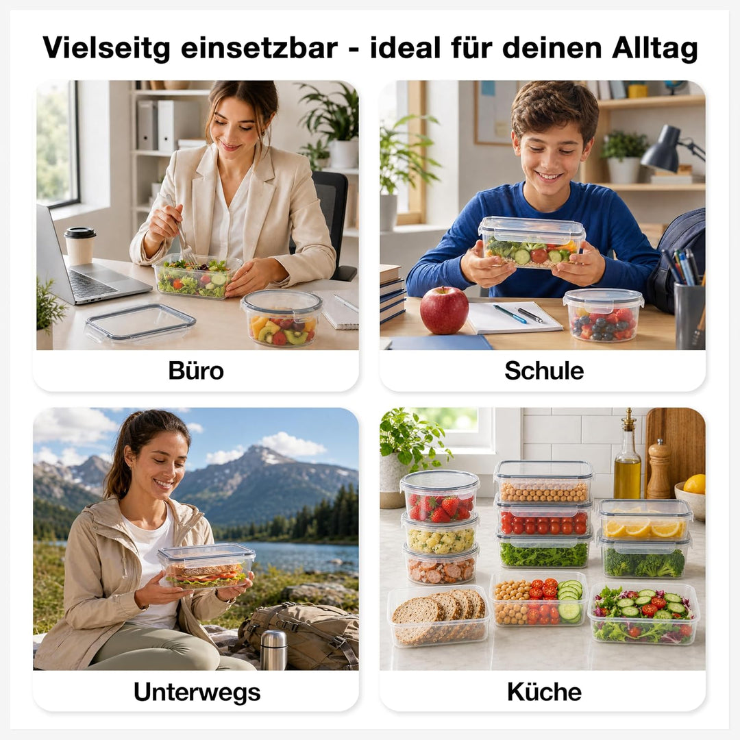 Haushaltszauber® Frischhaltedosen Set – 14-teilig (7 rechteckige 1,10 L &amp; 7 runde 0,96 L) | Luftdich