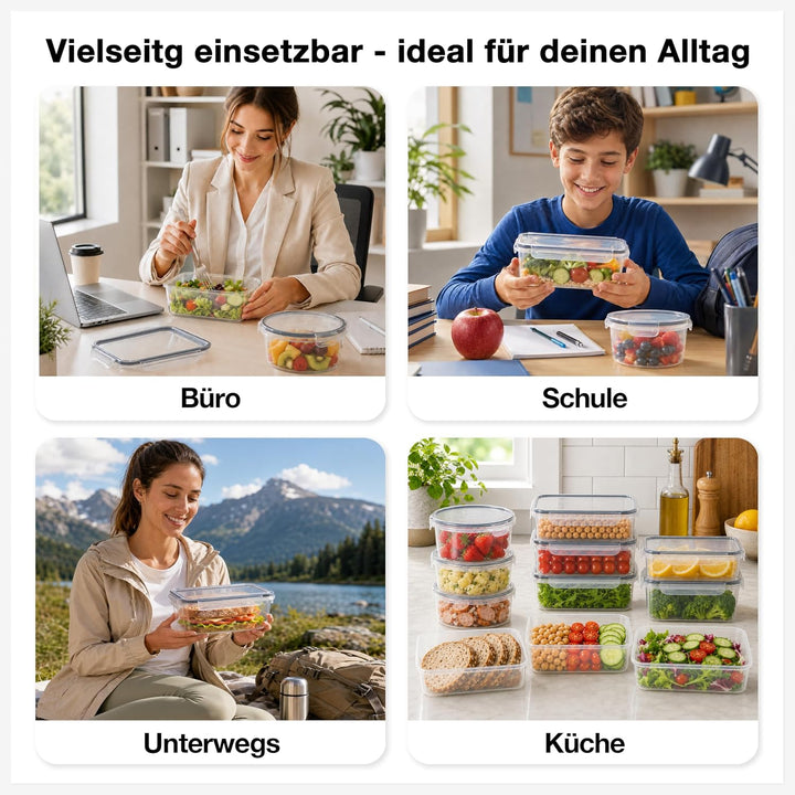 Haushaltszauber® Frischhaltedosen Set – 14-teilig (7 rechteckige 1,10 L &amp; 7 runde 0,96 L) | Luftdich