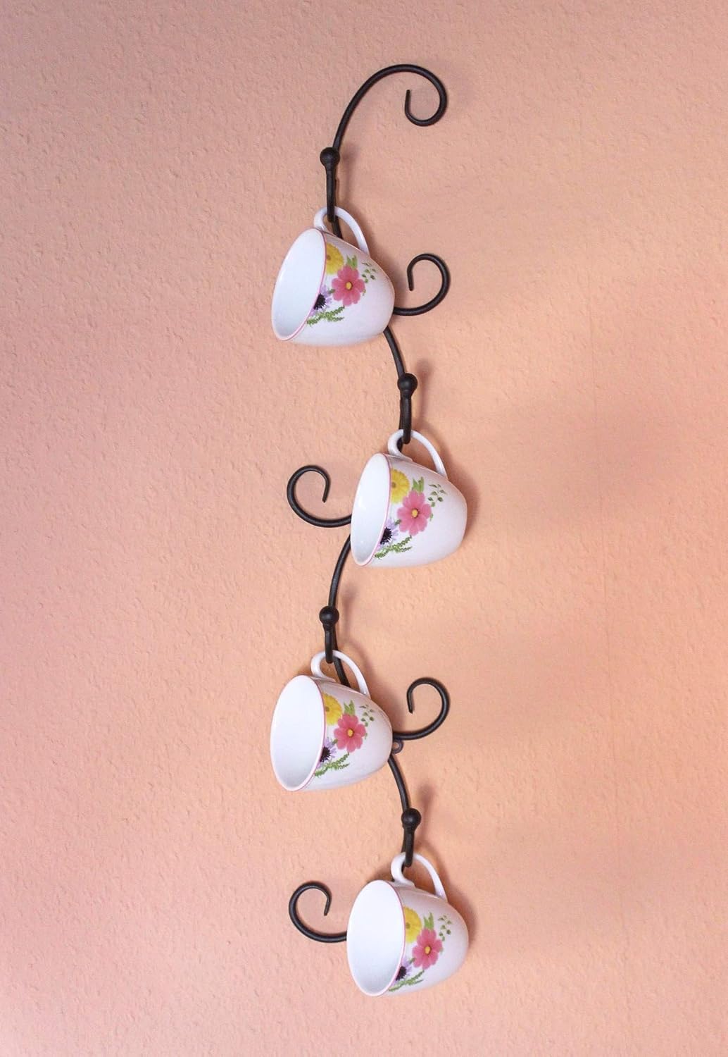 DanDiBo Tassenhalter Wand Schwarz Metall 68 cm Olivia Tassenhaken Küche Vintage Antik Becherhalter