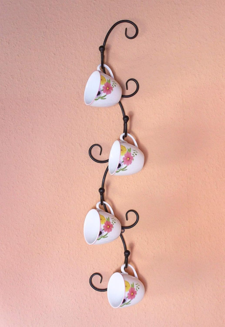 DanDiBo Tassenhalter Wand Schwarz Metall 68 cm Olivia Tassenhaken Küche Vintage Antik Becherhalter
