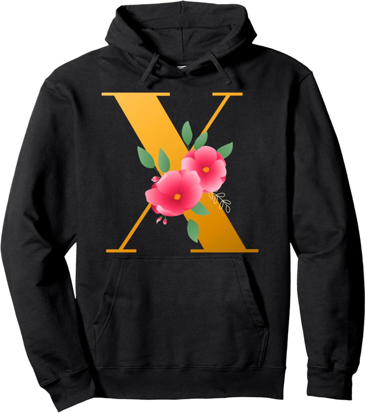 Floral X Alphabet Cute Initial Monogram Letter X Graphic Pullover Hoodie