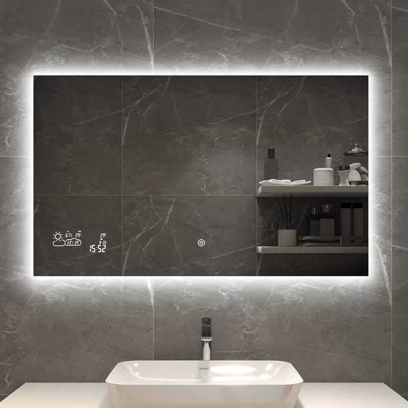 byecold Badspiegel mit LED Beleuchtung 100x60CM, Badezimmerspiegel Beschlagfrei mit Touchschalter, B