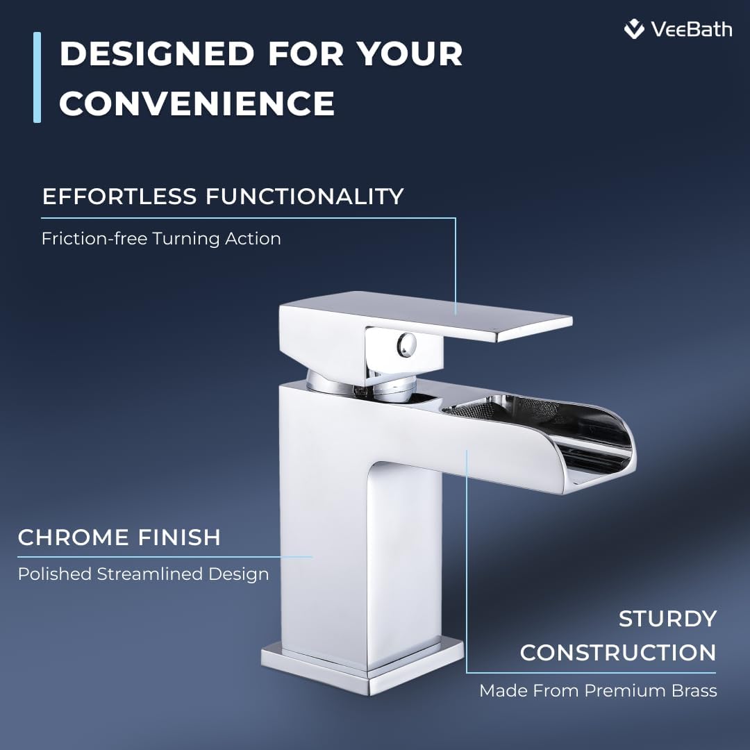 veebath Kinross chrom Wasserfall Mischbatterie, moderne Luxus Badezimmer Hebel Wasserhahn mit Pop Up