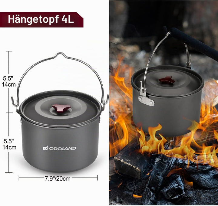 Odoland Camping Geschirr Set, Kochgeschirr für Outdoor Kochen für Camping, Rucksacktourismus, Kochen