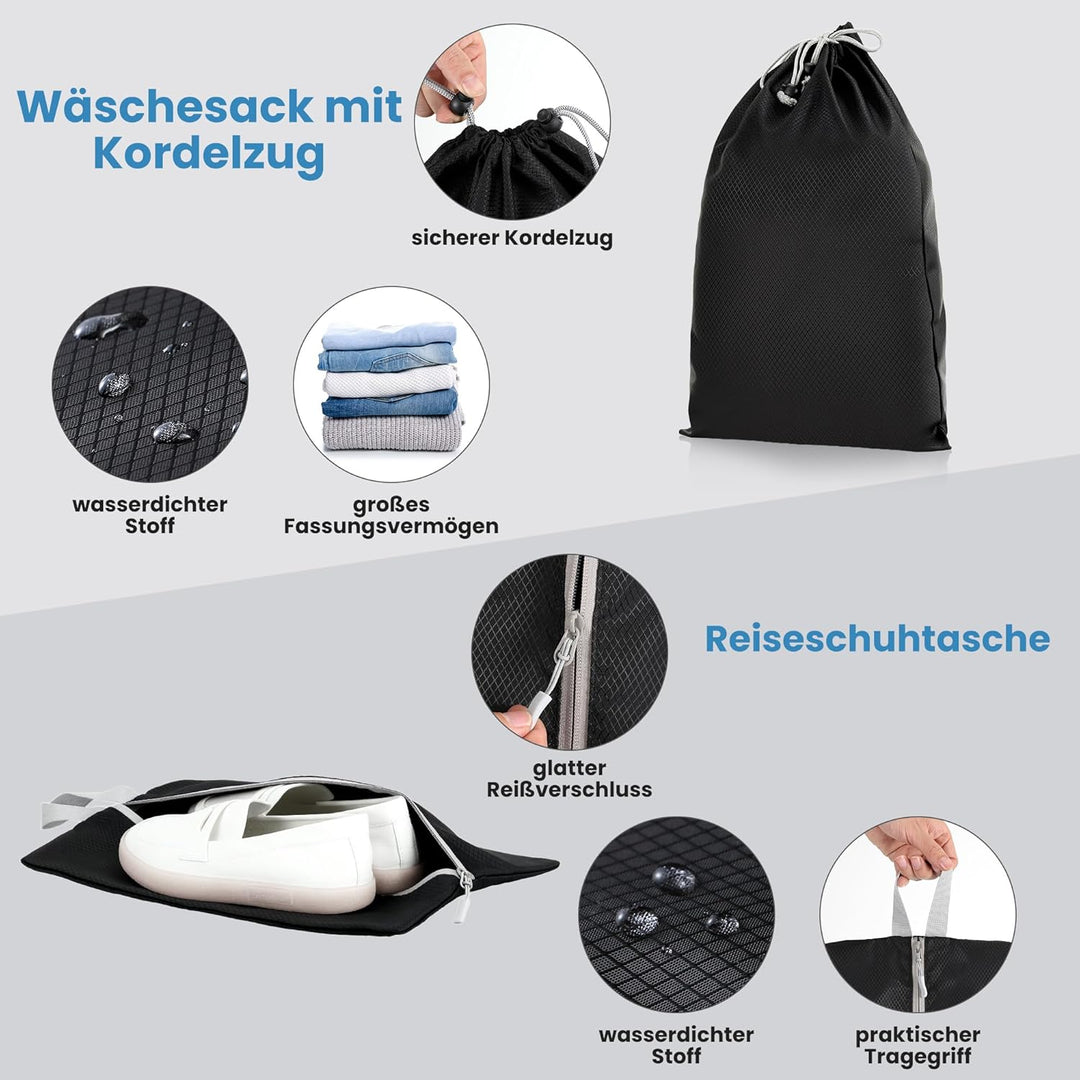 Packwürfel Kompression für die Reise - Extrem platzsparender Koffer-Organizer-Set, wasserdichte Pack