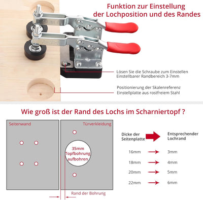 XUNTOP Verdecktes Scharnier Jig 35mm Legierung Cup Style Scharnier Bohren Jig Lochsäge, für Holzmöbe