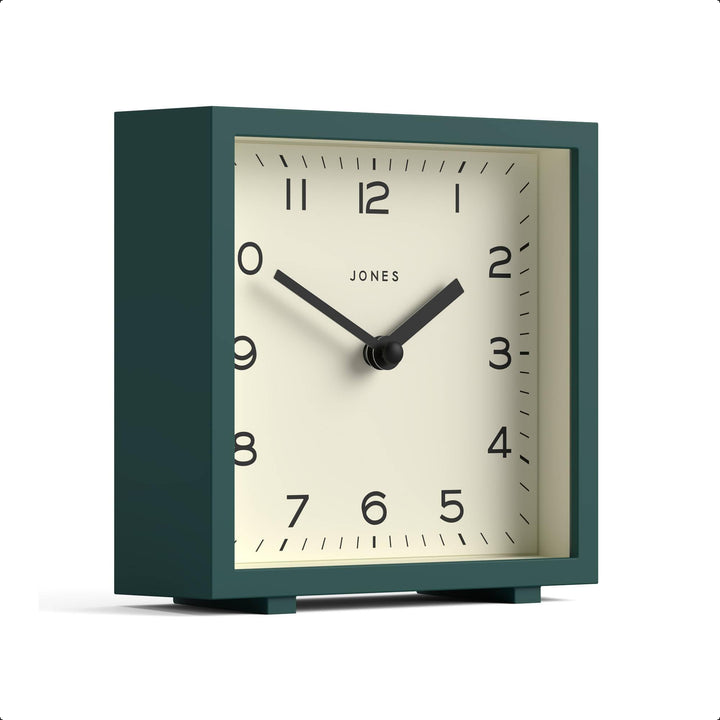 JONES CLOCKS® Disco Schreibtischuhr | Elegantes quadratisches Design | Grün | Stilvoll und leicht zu