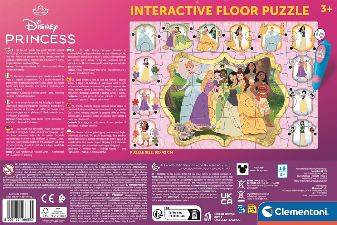 Clementoni Quiz-Bodenpuzzle - Disney Princess - Interaktives Puzzle mit Stift, Lernspiel für Kinder