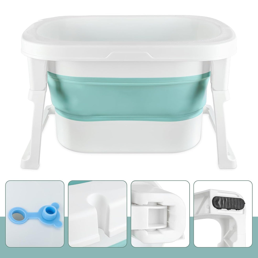 Ultrakompakte faltbare Badewanne für Kinder von 0-6 Jahren mit Kissen und Hocker, Kopfspülung für Ba