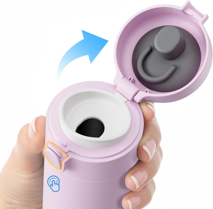 Exllena Kleine Thermosflasche 380ml mit Einhand-Flip-Deckel - Mini Thermosflasche aus Edelstahl, 100