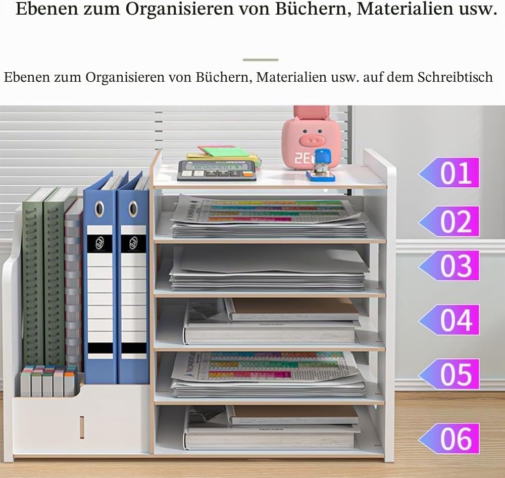 Hggzeg Schreibtisch-Organizer aus Holz,grosse Kapazität,Schreibtisch-Organizer,Aktenregal,A4-Papier-