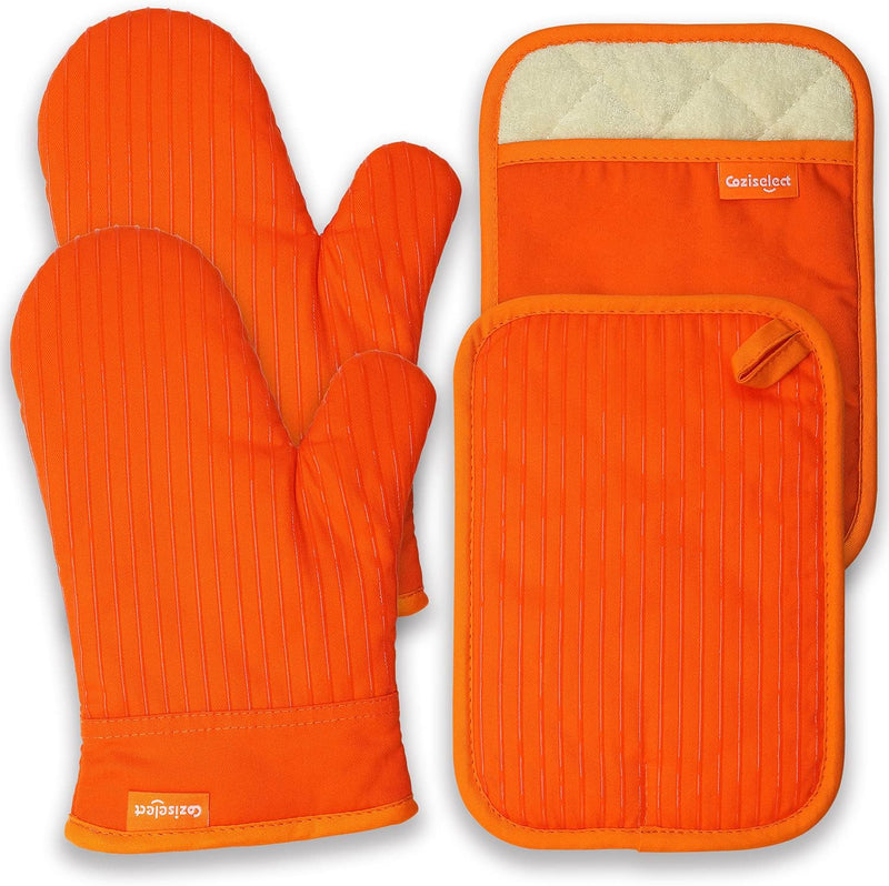 Coziselect Ofenhandschuhe, Hitzebeständige Topfhandschuhe und Topflappen Set, Silikon Anti-Rutsch De
