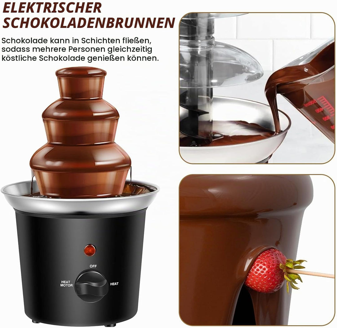 Schokobrunnen Elektrisch, 3-stufiger Schokoladenbrunnen, Edelstahl-Schokoladenfondue Maschine mit 60