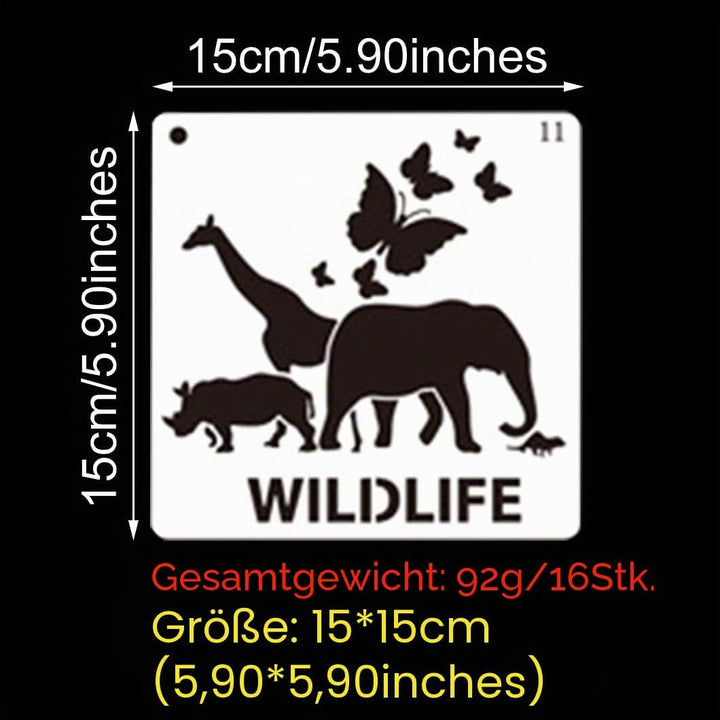 Rolin Roly 16Pcs Tiermalerei Schablone Waldtiere Schablonen Wiederverwendbare Kamel Kunststoff Zeich