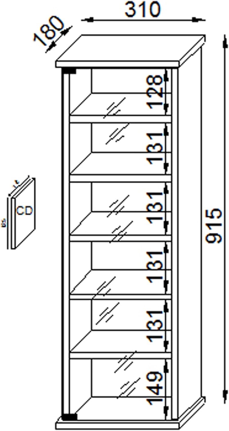 VCM Holz CD DVD Stand Regal Schrank Aufbewahrung Standregal Ständer Vetro Glastür Sonoma-Eiche